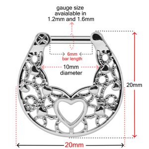 Floral with Center Heart Septum Clicker Piercing