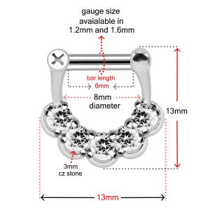 5 CZ Jeweled Floral Septum Clicker Piercing