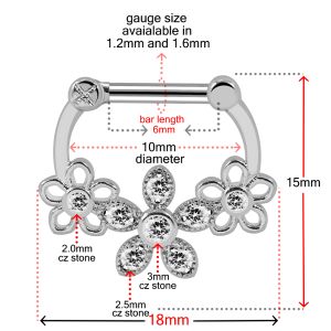 Jeweled Floral Flower Septum Clicker Piercing