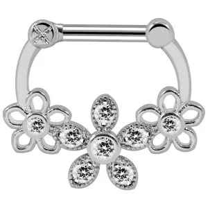 Jeweled Floral Flower Septum Clicker Piercing