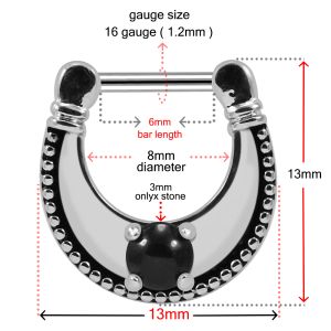 Plain Dotted with Black Stone Jeweled Septum Clicker Piercing