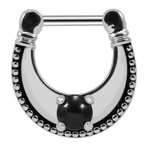 Plain Dotted with Black Stone Jeweled Septum Clicker Piercing
