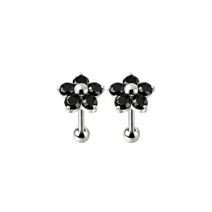 925 Sterling Silver Flower CZ Cartilage Tragus Piercing Ear Stud Jewelry
