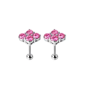 925 Sterling Silver four round CZ Cartilage Tragus Piercing Ear Stud Jewelry