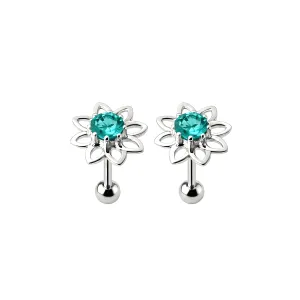 925 Sterling Silver CZ Jeweled Floral  Cartilage Tragus Piercing Ear Stud Jewelry