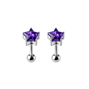 925 Sterling Silver Star design CZ Jeweled Cartilage Tragus Piercing Ear Stud Jewelry
