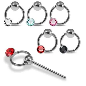 Round Knocker Charm Single Stoned Rhinestone Jeweled 925 Sterling Silver Nose Pin