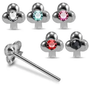 Royal Flush Embossed Clubs Design 925 Sterling Silver Nose Stud with Single Stone