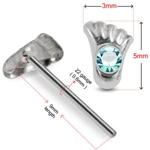 Silver Sole Sparkling Gemmed Foot 925 Sterling Silver Nose Stud