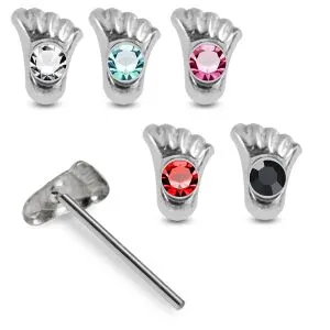 Silver Sole Sparkling Gemmed Foot 925 Sterling Silver Nose Stud