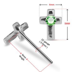 Graceful Single Stone Cross Design 925 Sterling Silver Nose Stud