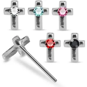Graceful Single Stone Cross Design 925 Sterling Silver Nose Stud