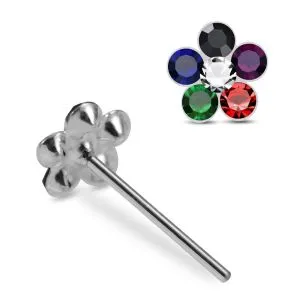 Multi Color Stone 925 Silver Jeweled Flower Straight End Nose Stud