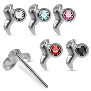 Sea Treasures Sterling Silver Seahorse Nose Stud with Embossed Detail and Single Stone
