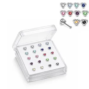 925 Sterling Silver Jeweled Heart Ball End Nose Stud Box (20pcs / 40pcs)