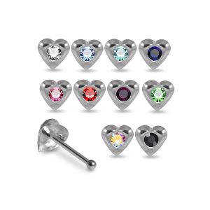 925 Sterling Silver Jeweled Heart Ball End Nose Stud Box (20pcs  40pcs)-Thumbnail