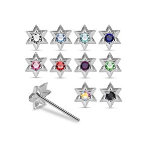 Assorted rhinestone star nose bone studs in 925 sterling silver featuring multiple colors including blue, pink, red, green, black, and aurora borealis.