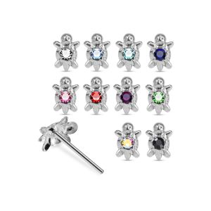 925 Silver Jeweled Sea Turtle Straight End Nose Stud Box (20pcs / 40pcs)