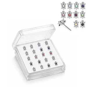 925 Silver Jeweled Sea Turtle Straight End Nose Stud Box (20pcs / 40pcs)