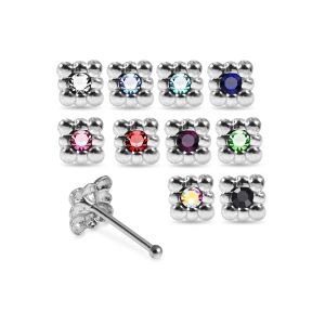 925 Sterling Silver Jeweled Bread Loaf Ball End Nose Stud Box (20pcs / 40pcs)