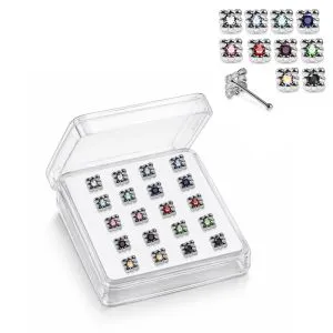925 Sterling Silver Jeweled Bread Loaf Ball End Nose Stud Box (20pcs / 40pcs)