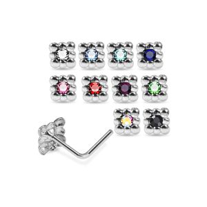 925 Sterling Silver Jeweled Bread Loaf L-Bend Nose Stud Box (20 Pieces)