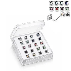 925 Sterling Silver Jeweled Bread Loaf L-Bend Nose Stud Box (20 Pieces)