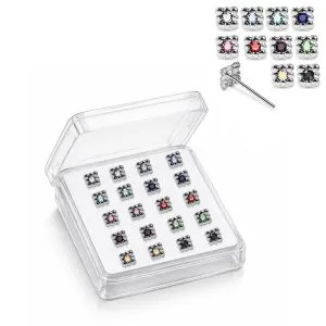 925 Silver Jeweled Bread Loaf Straight End Nose Stud Box (20pcs / 40pcs)