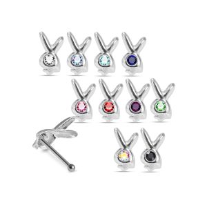 925 Sterling Silver Bunny Jeweled Ball End Nose Stud Box (20pcs / 40pcs)