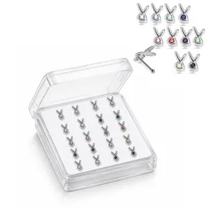 925 Sterling Silver Bunny Jeweled Ball End Nose Stud Box (20pcs / 40pcs)