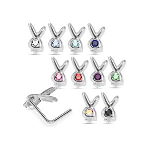 925 Sterling Silver Jeweled Bunny L-Bend Nose Stud Box (20 Pieces)