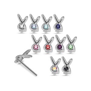 925 Sterling Silver Bunny Jeweled Straight End Nose Stud Box (20pcs / 40pcs)