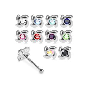 925 Sterling Silver Ninja Shuriken Jeweled Ball End Nose Stud Box (20pcs / 40pcs)