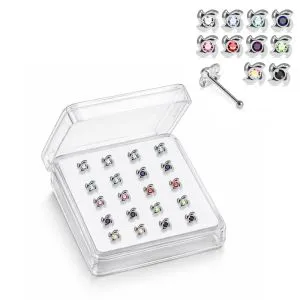 925 Sterling Silver Ninja Shuriken Jeweled Ball End Nose Stud Box (20pcs / 40pcs)