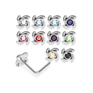 925 Sterling Silver Jeweled Ninja Shuriken L-Bend Nose Stud Box (20 Pieces)