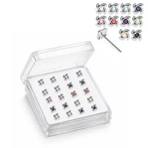 925 Sterling Silver Ninja Shuriken Jeweled Straight End Nose Stud Box (20pcs / 40pcs)