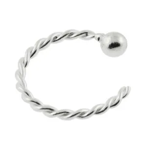 925 Sterling Silver Twisted Open Hoop Nose Ring with Ball