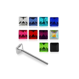 925 Sterling Silver 2.5mm Square Jeweled Straight End Nose Stud Box (20pcs / 40pcs)
