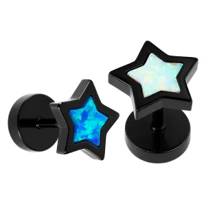 SS Blackline Jeweled Star Opal Stone Fake Ear Plug
