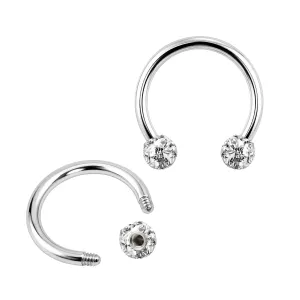 SS Circular Barbell with Epoxy Covered Multi Crystal Stone Ball