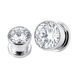 SS CZ Bezel Set Screw Flesh Tunnels