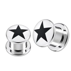 SS Internal Screw Fit With Black Star Logo Ear Tunnel
