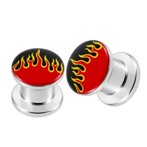 SS Internal Screw Fit With Flame Logo Ear Tunnel