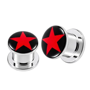 SS Internal Screw Fit With Red Star Logo Ear Tunnel