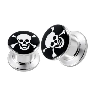 SS Internal Screw Fit With Skull Logo Ear Tunnel