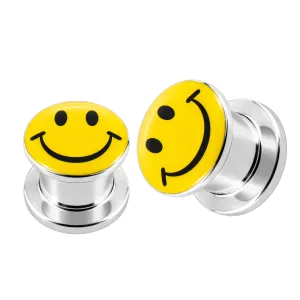 SS Internal Screw Fit With Smiley Logo Ear Tunnel