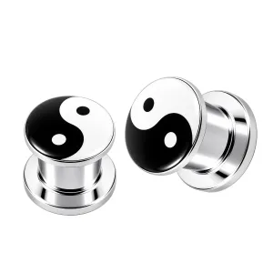 SS Internal Screw Fit With Ying Yang Logo Ear Tunnel