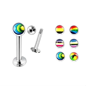 SS Labret with 4mm Multi Color Logo Ball