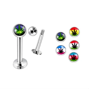 SS Labret with 4mm Multi Color Marijuna Logo Ball