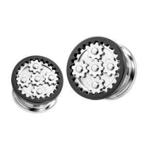 SS Steampunk Black Web Screw Fit Flesh Tunnel